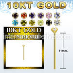 10kt gold bend it nose stud with 2mm round prong set cz