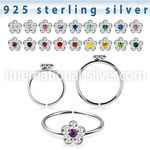 22g 0.6mm sterling silver seamless nose ring hoop with a two color gemmed flower