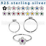 22g 0.6mm sterling silver seamless nose ring hoop with a two color gemmed flower