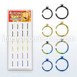 BXNRT3 display anodized nose rings w clear crystal ball