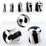 acpf solid acrylic double flared plug w black white swirl