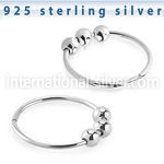 agsed22 silver seamless nose ring hoop triple spinning balls