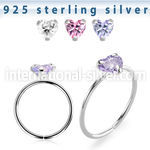 agzhm22 silver seamless nose ring hoop 22g heart color cz