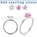 agzsm22 silver seamless nose ring hoop 22g star color cz