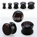 apgy black acrylic double flared plug with pink polka dots