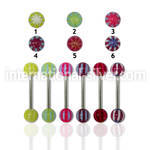 bbdxe steel tongue barbell w two 6mm multi color acrylic balls