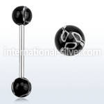 bbdxx steel tongue barbell w 6mm black white flower balls