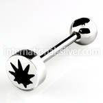 bbec1 316l steel tongue barbell with an 8mm marijuana logo top