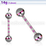 bbgtrb zebra striped pvd 316l steel tongue barbell w 6mm ball