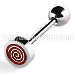 bbsh10 316l steel tongue barbell with red spiral logo