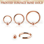 bcrr14f4 rose gold steel captive bead ring, 14g w 4mm frosted ball