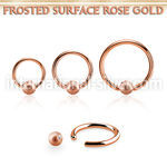 bcrr14f5 rose gold steel captive bead ring, 14g w 4mm frosted ball