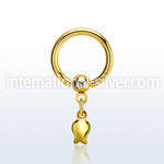 bcrtg767 gold steel ball closure ring, 14g dangling tulip 