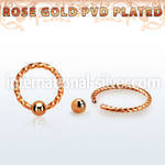 bcwtt18s rose gold plated steel ball closure ring w twisted wire
