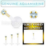bioflex labret w push in 10kt gold w prong aquamarine