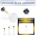 bioflex labret with 10kt gold w prong blue sapphire