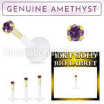 bioflex labret with push in 10kt gold w prong amethyst