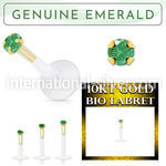 bioflex labret with push in 10kt gold w prong emerald