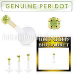 bioflex labret with push in 10kt gold w prong peridot 