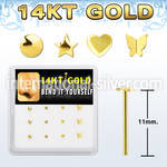 box w 12  14kt gold bend it nose stud w mixed shaped top 
