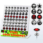 brser11 board of 316l steel earstuds with star skull logos