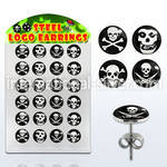 brser12 board of 316l steel ear studs with assorted skull logos