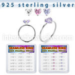 bxnhmx5 silver seamless nose ring hoop 22g heart color cz 18
