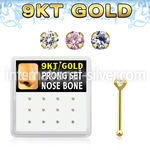 d9gnb2 9kt gold nose bone w assorted colored prong cz stone