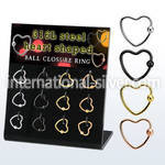 dacb231 board w pvd plated steel heart shaped ball closure rings