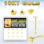 dginb10 10kt gold nose bone with star, heart and disc gold tops 