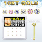 dginb12 box w 10kt gold nose bones w 1.5 2 mm round cz tops