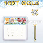 dginb22 box w 12 pcs. of 10kt gold nose bones w 1.25mm clear cz 