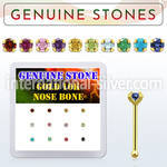 dginb8 10kt gold nose bone with prong various precious stones