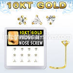 dgisc9 box w 12 pcs of 10kt gold nose screw w clear assorted cz
