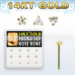 dgnb20 box w 14kt gold nose bones w 3mm cz in mixed shapes
