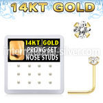dgns6 14k gold nose studs with 2mm clear cz prong 12pcs
