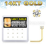dgns7 14k gold nose studs with 1.5mm clear cz prong 12pcs