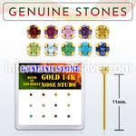 dgys8 box w 14kt gold bend it nose studs w 2mm real gem stones
