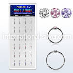 dnsm164 box w 24 silver nose rings w set 2mm mix color cz tops