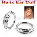 echfe 316l steel helix ear cuff w a feather on the top