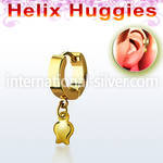 ehg767 gold pvd plated steel huggies w a dangling tulip