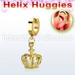 ehgz590 gold stainless steel helix huggie w dangling crown w cz