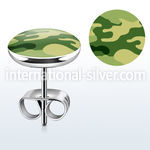 er257 pair of stainless steel ear studs w camouflage logo
