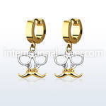 erg507 gold steel huggies earrings w dangling mustache glasses