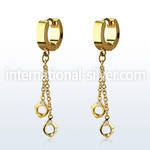 erg652 gold steel huggies earrings w dangling handcuffs