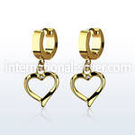 erg666 gold steel huggies earrings w a heart shaped dangling
