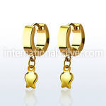 erg767 gold stainless steel huggies earrings w dangling tulip 