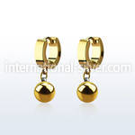 ergbt8 gold steel huggies earrings w dangling 8mm steel ball