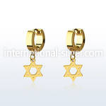 ergdsr gold steel huggies earrings w dangling david star