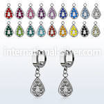 erh403 steel huggies earrings w dangling teardrop w crystals